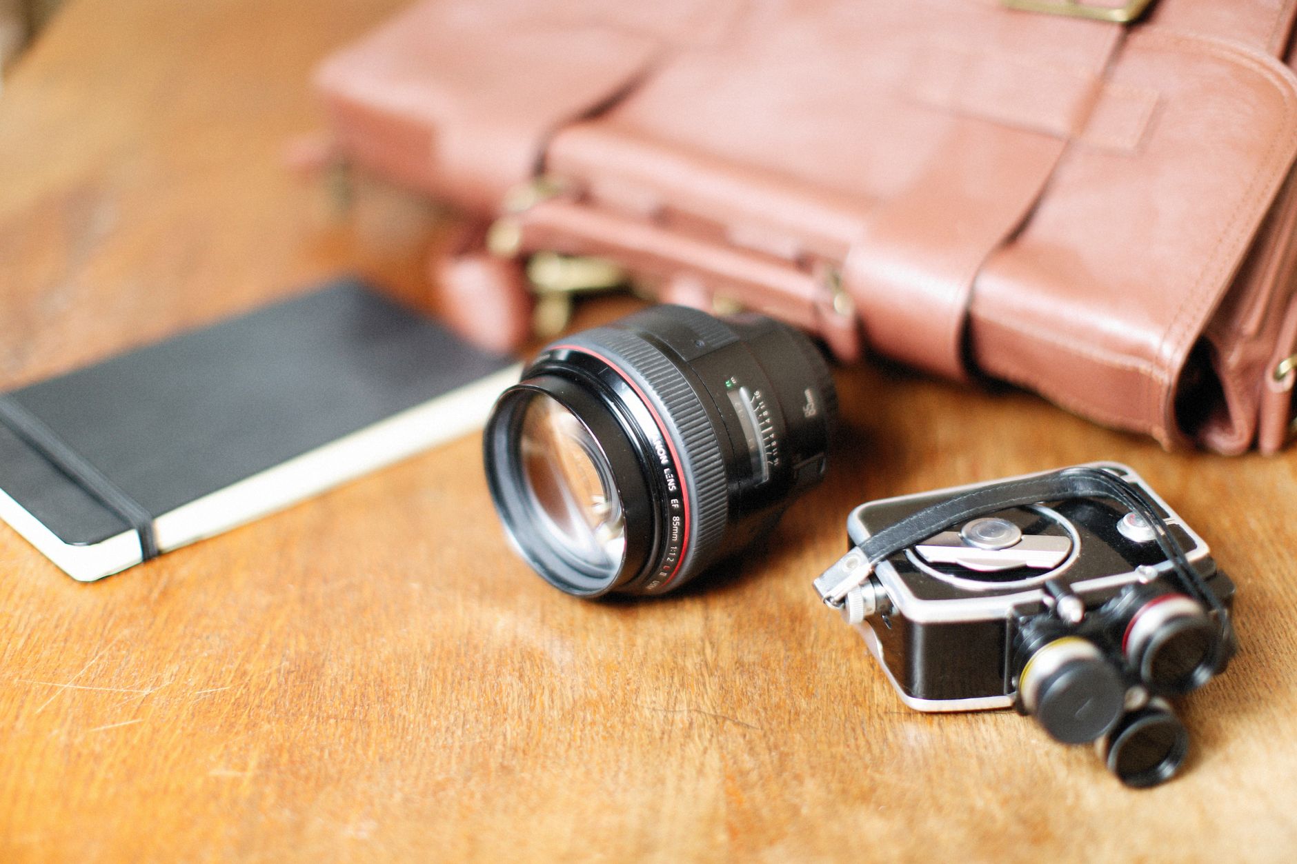 Photographic equipment and editorial notes on stone table